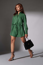 Low Waisted Shirt Dress - Green